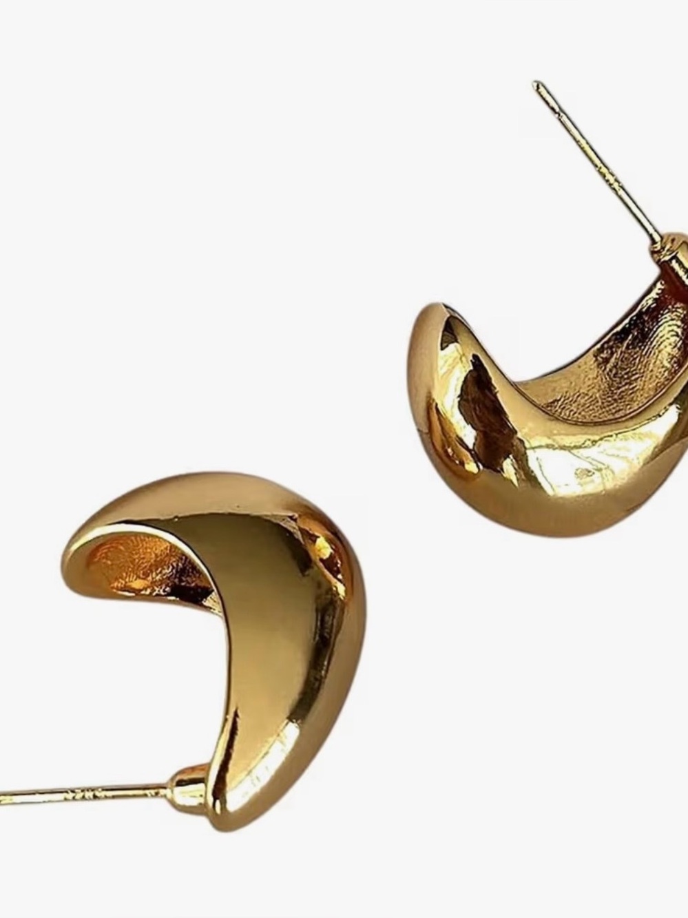 Polished Gold Sculptural Hoop Earrings - Women Jewelry